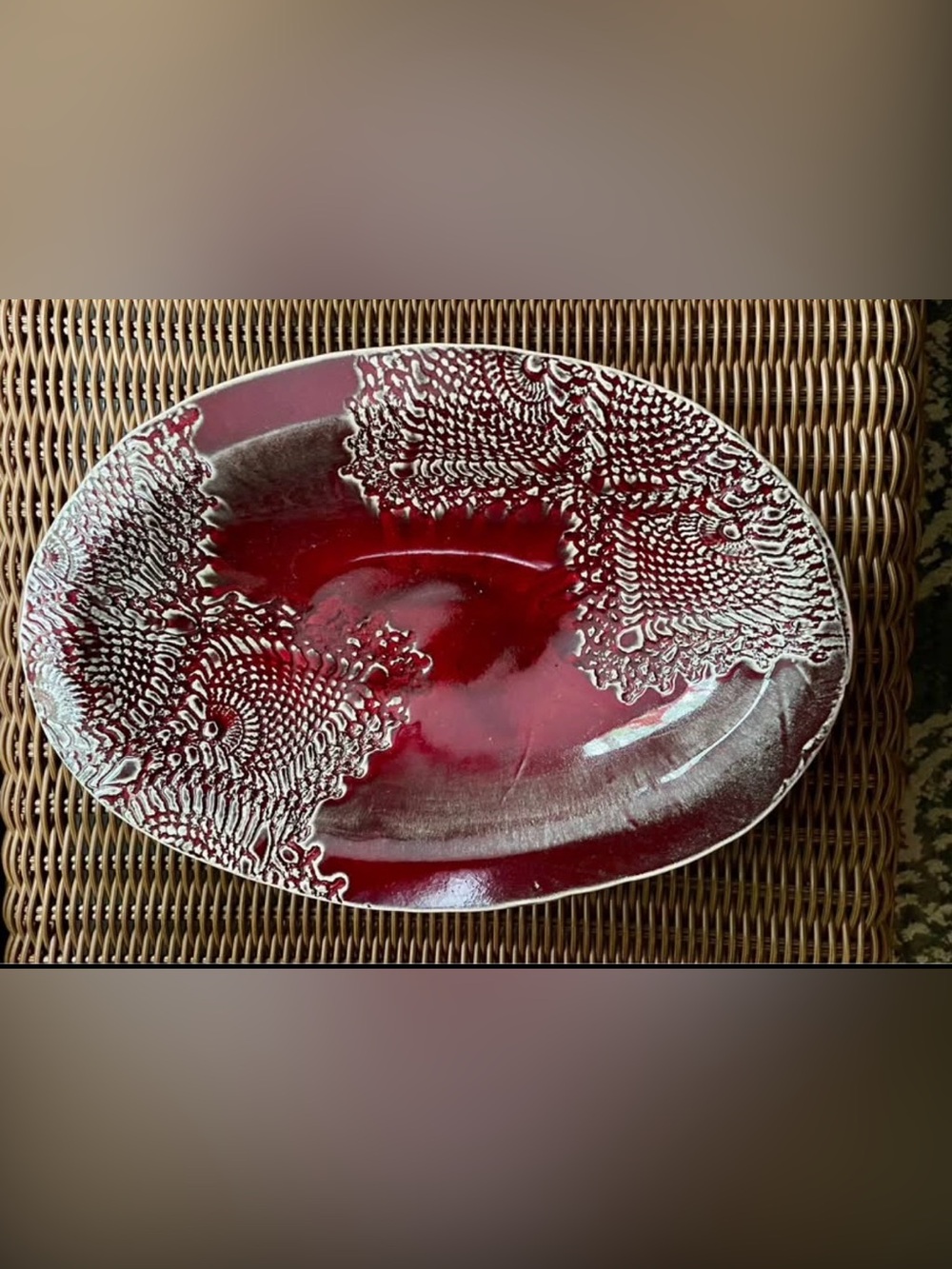 Handmade Original Vintage Bantam Tileworks Studio Art Pottery 12" Red Bowl